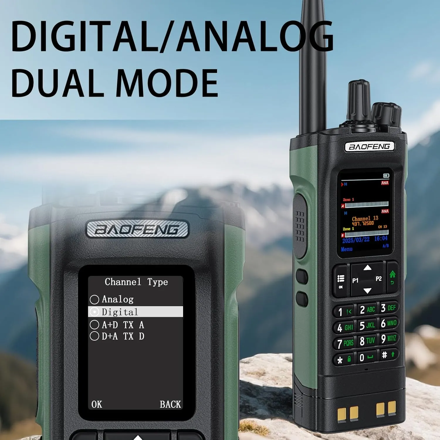 BAOFENG dm32, dmr Radio Handheld USB-C Charging GPS 10W walkie Talkie Long Range,Emergency Rescue & Outdoor Sports dm-32uv Radio (2 Pack Green)