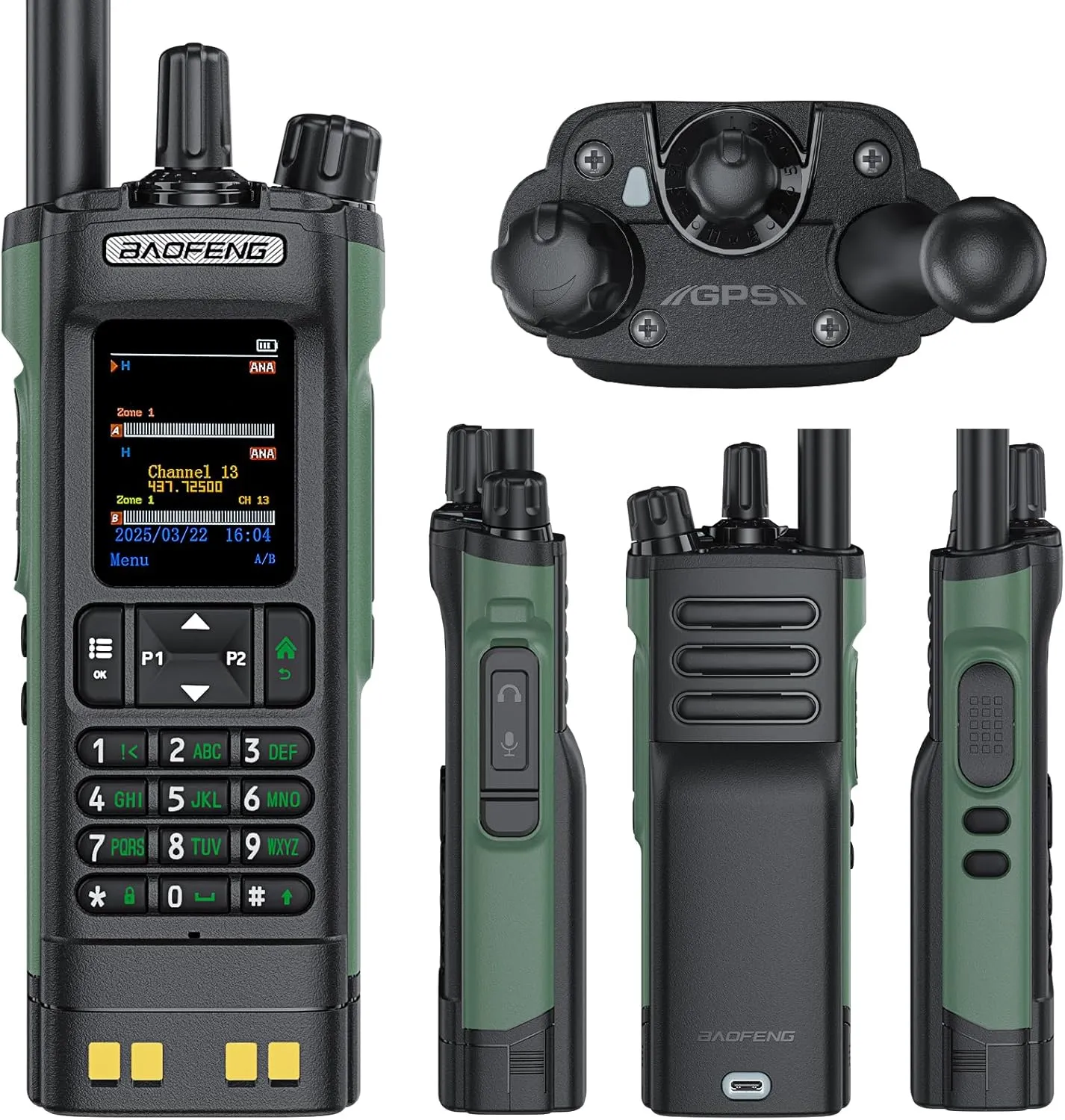 BAOFENG dm32, dmr Radio Handheld USB-C Charging GPS 10W walkie Talkie Long Range,Emergency Rescue & Outdoor Sports dm-32uv Radio (2 Pack Green)