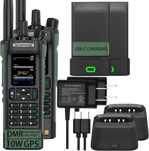 BAOFENG dm32, dmr Radio Handheld USB-C Charging GPS 10W walkie Talkie Long Range,Emergency Rescue & Outdoor Sports dm-32uv Radio (2 Pack Green)