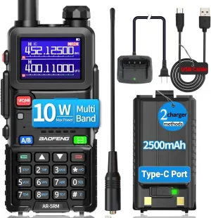 BAOFENG Ham Radio 5RM 10W Long Range AR-5RM Radio Handheld Two Way Radio NOAA Weather Receiver Rechargeable Long Range Walkie Talkies K5PLUS DTMF Copy Frequency 999CH Type-C Charging Battery (2 Pack)
