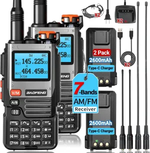 BaoFeng Ham Radio NA-K61 Ham Radio Handheld Long Range AR-5RM Two Way Radio for Adults Rechargeable K5PLUS Walkie Talkies with VOX USB Charger 2600mAh Battery 771 High Gain Antenna (2 Pack)