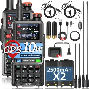 BAOFENG Radio 5RH GPS 10W Ham Radio Handheld Long Range Copy Frequency Two Way Radio for Adults Rechargeable Walkie Talkies AR-5RM NOAA Weather Radio with USB-C Charging (2 Pack)