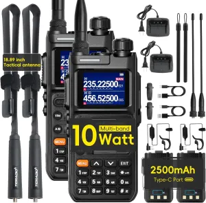 Baofeng Radio UV-26,10W Ham Handheld Radio Long Range with Tactical Antenna, Copy Frequency, Air Band, 999CH, NOAA Weather Walkie Talkie UV-5RM,2500mAh Battery with Type C Charging Two Way Radio-2Pack