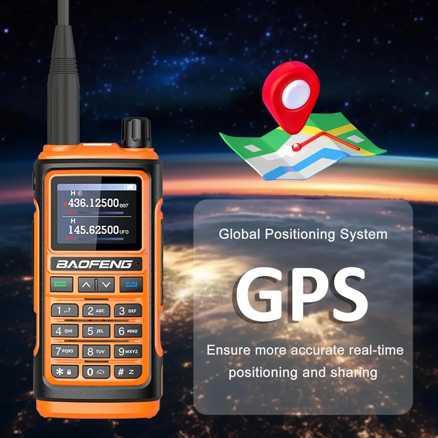 BAOFENG UV-17H GPS Walkie Talkie USB-C Charging High Power Radio UV-17 Pro Max GPS 1.77in LCD Screen with Earpiece 771 Antenna Rechargable Handheld Radio (Orange)