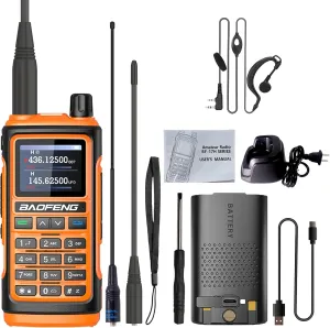 BAOFENG UV-17H GPS Walkie Talkie USB-C Charging High Power Radio UV-17 Pro Max GPS 1.77in LCD Screen with Earpiece 771 Antenna Rechargable Handheld Radio (Orange)