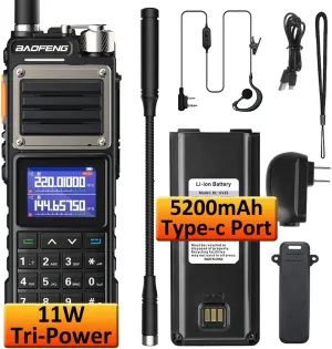 BAOFENG UV-25M Tri-Power 11W Ham Radio Long Range Handheld Radio NOAA Weather Receiver Walkie Talkie for Adults with Type-C Charging, 5200mAh Battery, Tactical Gooseneck Antenna, VOX,999CH