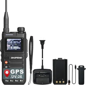 BAOFENG UV-26 Two Way Radio GPS Radio Long Range One Key Copy Frequency Walkie Talkie NOAA Weather Alert USB-C Charging Handheld Radio APRS AM