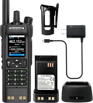 BAOFENG UV-32 Radio 10W High Power Walkia Talkie GPS Two Way Raido USB-C Charging Multi-Band FM/AM Handheld Radio UV32 with Radio Cases (Black)