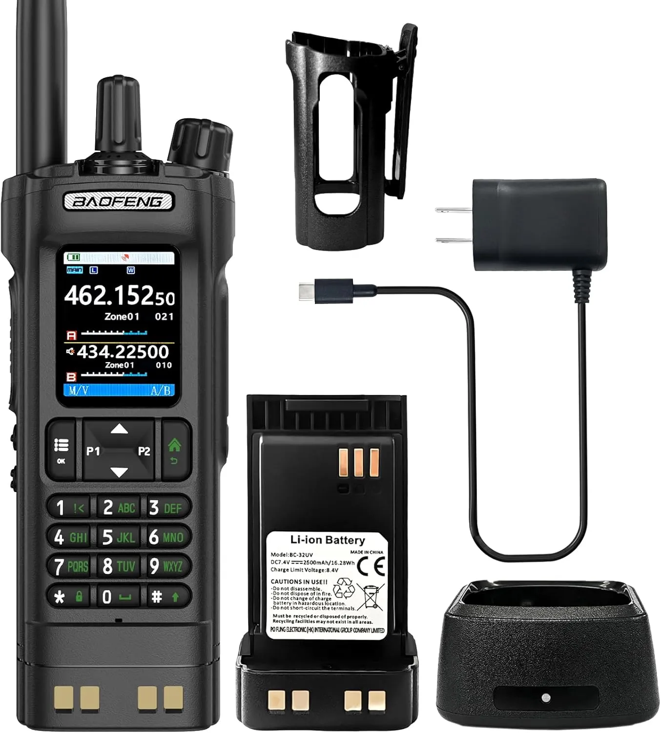 BAOFENG UV-32 Radio 10W High Power Walkia Talkie GPS Two Way Raido USB-C Charging Multi-Band FM/AM Handheld Radio UV32 with Radio Cases (Black)