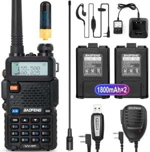 BaoFeng UV-5R Handheld Ham Radio with Extra 1800mAh Battery and Greaval GV-771 High Gain Antenna, Dual Band Two Way Radio Includes Full Kit (Black)