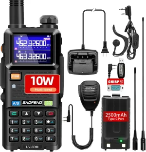 BAOFENG UV-5RM Radio-10W GMRS Handheld Radio Multi-Frequency Two Way Radio for Adults, Long Range Portable Ham Radio with 2500 mAh Type-C Charging Battery & Copy Frequency 999CH (1 Pack)