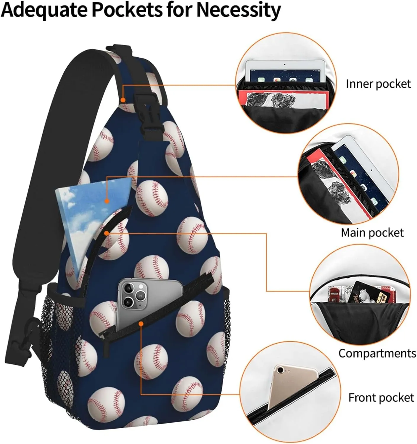 Baseball Sling Bag Crossbody Backpack Shoulder Daypack Multipurpose Cross Body Chest Bag for Men Women Travel Hiking Sports Gym