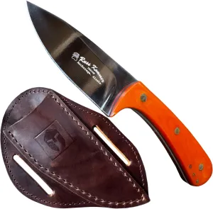 BATTLBOX Ketchikan Fixed Blade Knife – 2.75" Mirror Polished D2 Steel, Paper Micarta Handle, Leather Sheath, Russ Kommer Design, Outdoor Survival Knife