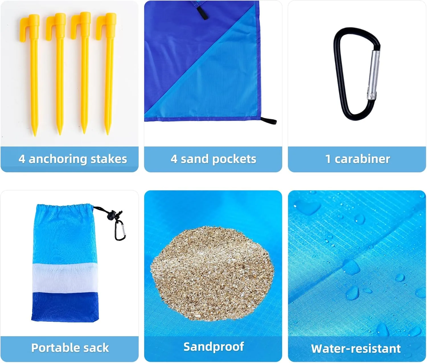 Beach Blanket Extra Large 108"*118" with 2 Pillows Waterproof Sandproof Beach Mat Lightweight Compact Quick Drying with 4 Stakes&4 Corner Pockets for 1-8 Adults for Camping Picnic Hiking