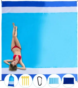 Beach Blanket Extra Large 108"*118" with 2 Pillows Waterproof Sandproof Beach Mat Lightweight Compact Quick Drying with 4 Stakes&4 Corner Pockets for 1-8 Adults for Camping Picnic Hiking