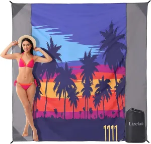 Beach Blanket Waterproof Anti Beach Mat 70" x 83" Lightweight Compact Sandless Mat for 2-7 Adults Quick Drying Outdoor Picnic Mat Beach Accessory for Traveling, Camping, and Hiking