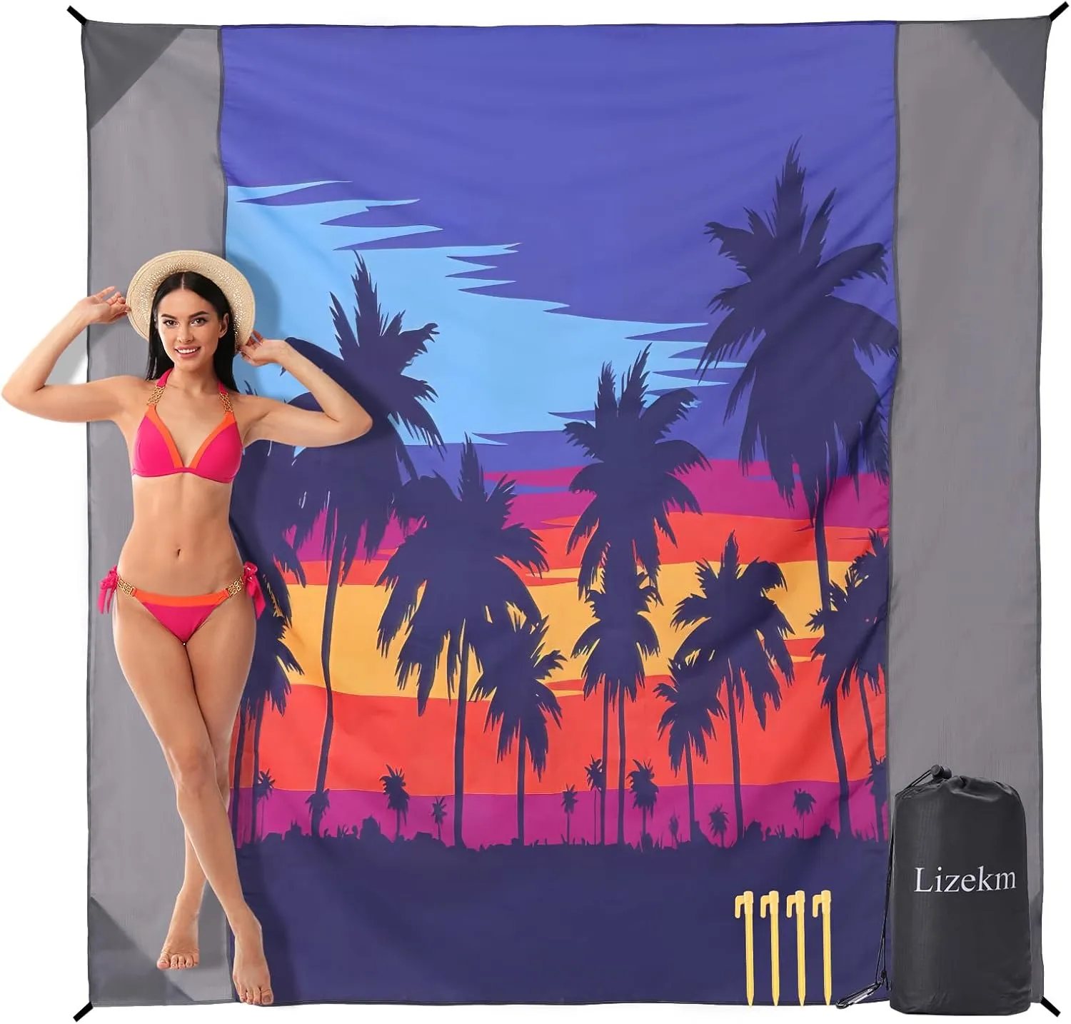 Beach Blanket Waterproof Anti Beach Mat 70" x 83" Lightweight Compact Sandless Mat for 2-7 Adults Quick Drying Outdoor Picnic Mat Beach Accessory for Traveling, Camping, and Hiking