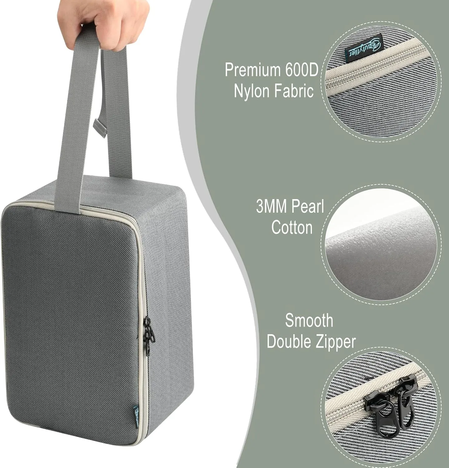 Beautyflier Carrying Bag for Bear Handheld Clothes Steamer, Portable Organizer Case for Compact Handheld Steamer, Travel Storage Bag with Adjustable Hand Strap, Bag Only (Gray)