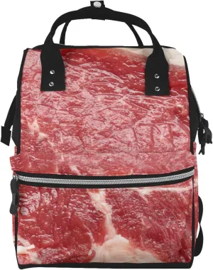 Beef Meat Diaper Bag Backpack For Baby Girls, Mom Waterproof Large Nappy Bags For Women