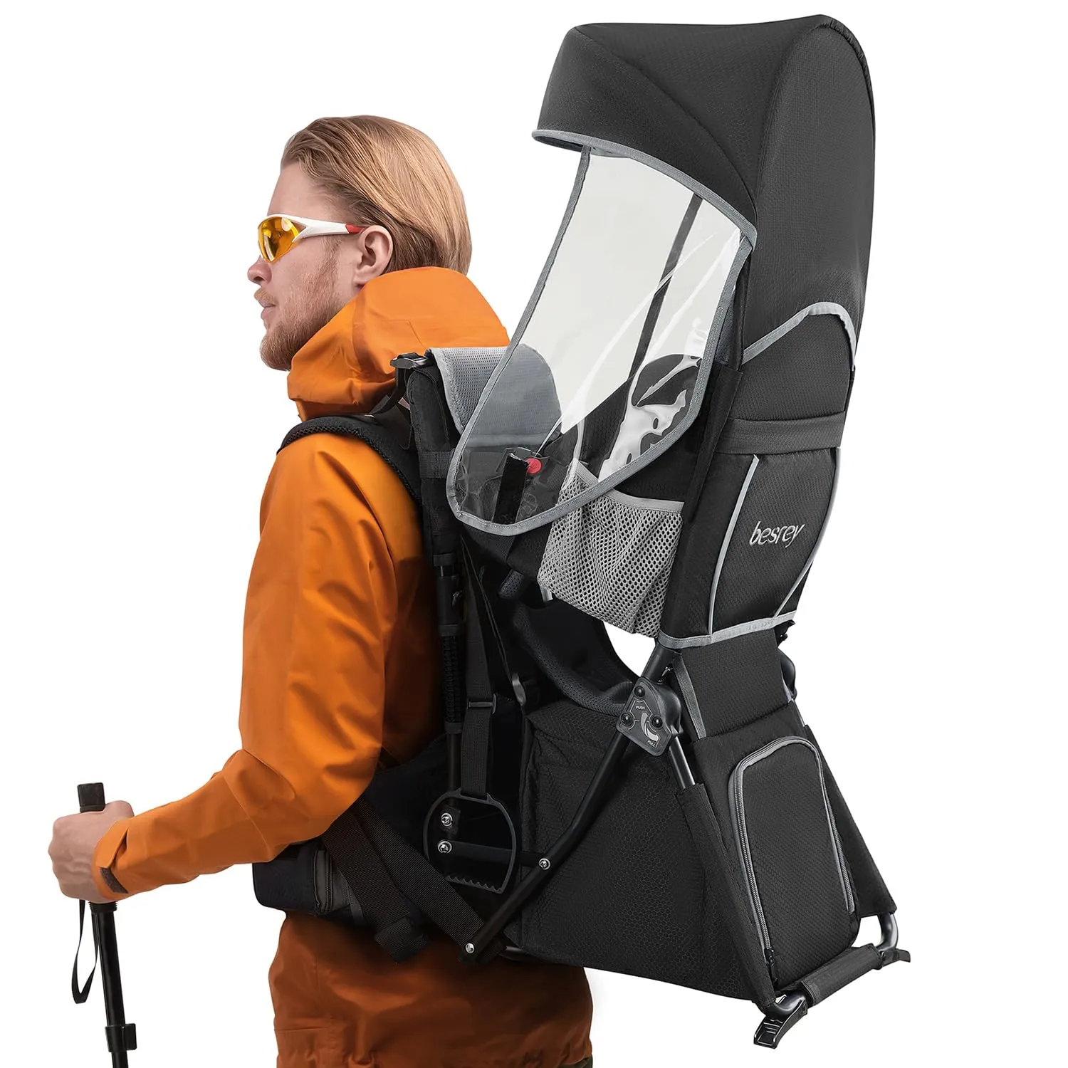 besrey Baby Backpack Carrier, Toddler Hiking Backpack with Safety 3-Height Seat, Adjustable Straps&Waist Belt, Foldable Frame Lightweight Large Capacity Child Carrier for Hiking (Black/Grey)