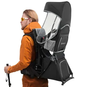 besrey Baby Backpack Carrier, Toddler Hiking Backpack with Safety 3-Height Seat, Adjustable Straps&Waist Belt, Foldable Frame Lightweight Large Capacity Child Carrier for Hiking (Black/Grey)