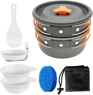 BESTonZON Compact Camping Cookware Portable Outdoor Cooking Tools for People Lightweight and Non Stick Includes