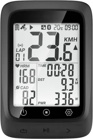 Bike Computer GPS Wireless, ANT  Bike Computer GPS with Bluetooth, Multifunctional ANT  Bicycle Computer GPS with 2.4 LCD Screen, Bike Speedometer with Auto Backlight IP67, Black