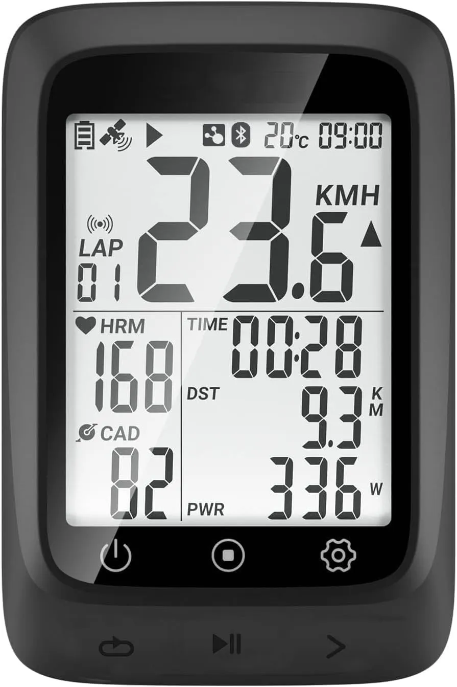 Bike Computer GPS Wireless, ANT  Bike Computer GPS with Bluetooth, Multifunctional ANT  Bicycle Computer GPS with 2.4 LCD Screen, Bike Speedometer with Auto Backlight IP67, Black