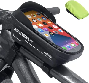 Bike Phone Front Frame Bag Waterproof Bike Phone Mount Bag Bicycle Top Tube Handlebar Bag With Rain cover EVA Hard Shell Bicycle Phone Holder Bag Sensitive Touch Screen Compatible With