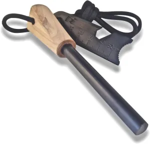 BISONBERG Fire Starter Kit with Flint Rod, Ruler Serrated Striker Rapid Camp Fire Maker Kit Serrated Edge with Bottle Opener Bushcraft Survival Tool