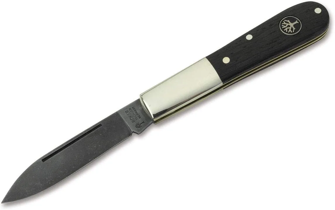 Böker Barlow Oak Tree - Slipjoint folding pocket knife with bog oak wood, nickel silver handle scales - C75 blade - with case