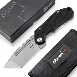 BÖKER PLUS® Dvalin Folder Tanto - tactical knife with extra sharp D2 Tanto blade - modern EDC pocket knife with G10 handle black - Tactical Edge Flipper Knife with sheath & gift box