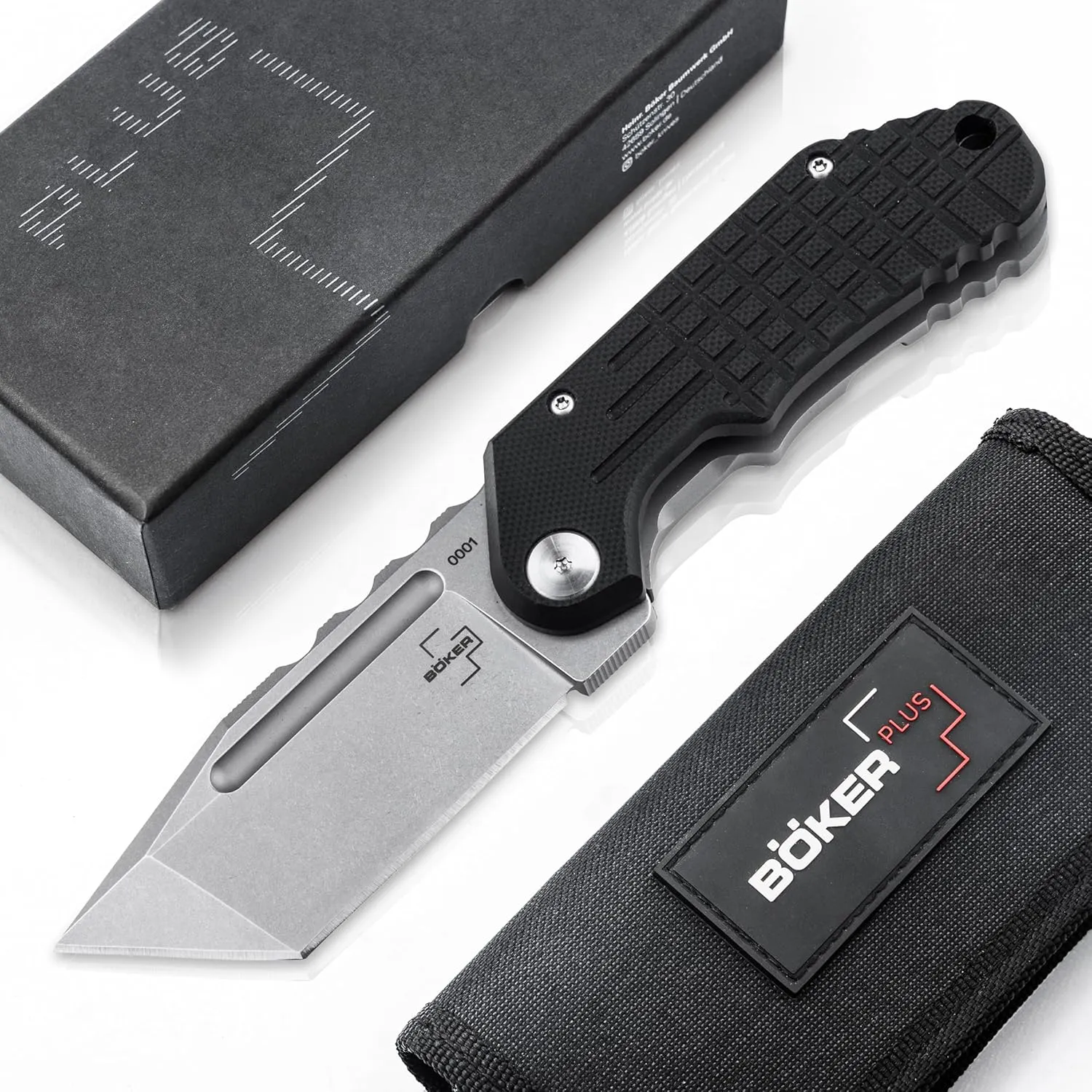 BÖKER PLUS® Dvalin Folder Tanto - tactical knife with extra sharp D2 Tanto blade - modern EDC pocket knife with G10 handle black - Tactical Edge Flipper Knife with sheath & gift box