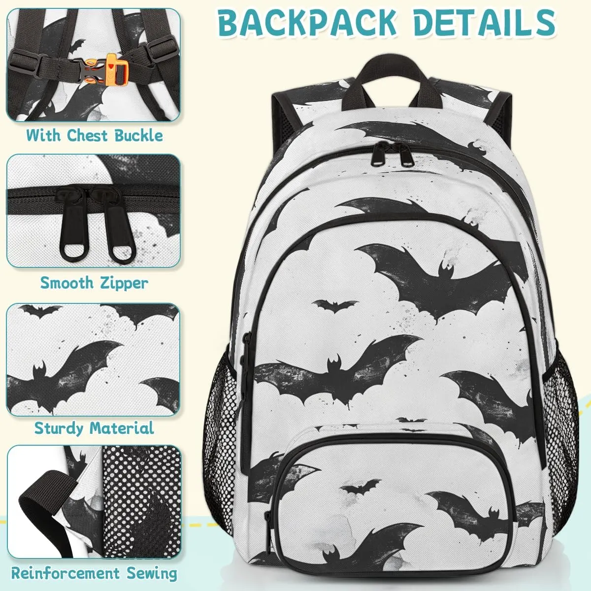 Black Bats Halloween Carry on Travel Backpack for Women Men Water resistant Lightweight Rucksack Backpack for Weekender Casual Work Hiking Spooky Creepy Halloween