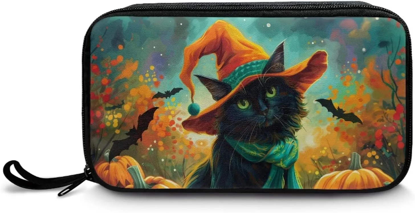 Black Cat Bat Pattern Essential Oil Storage Softness Lightweight Essential Oils Case for 5ml, 10ml, 15ml Essential Oils Travel Case Storage Holder Organizer