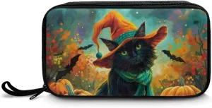 Black Cat Bat Pattern Essential Oil Storage Softness Lightweight Essential Oils Case for 5ml, 10ml, 15ml Essential Oils Travel Case Storage Holder Organizer