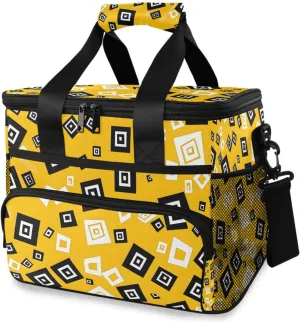 Black Geometric Figure Yellow Cooler Bag Insulated Cooler Soft Sided Cooler 24 Can Portable Picnic Bag Large Leakproof Lunch Bag Box for Beach Grocery Camping Travel Car Men Women
