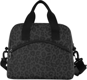 Black Leopard Insulated Lunch Bag Animal Skin Print Reusable Cooler Lunch Tote Box with Shoulder Strap for Work Picnic School Beach