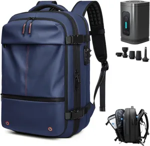 Black Travel Backpack With Vacuum Compression & Pump - Multifunctional Expandable 60L Space - Saving Backpack(Blue vacuum Pump)