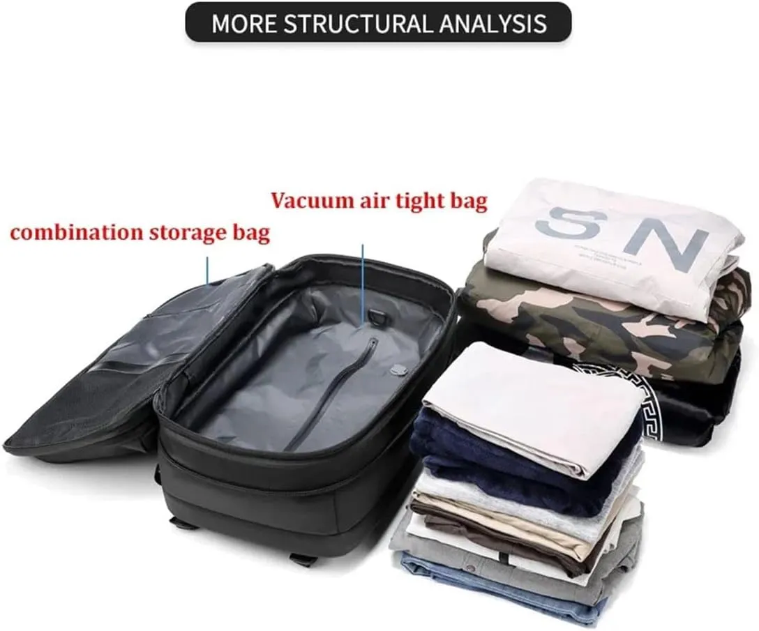 Black Travel Backpack With Vacuum Compression & Pump - Multifunctional Expandable 60L Space - Saving Backpack(Gray)