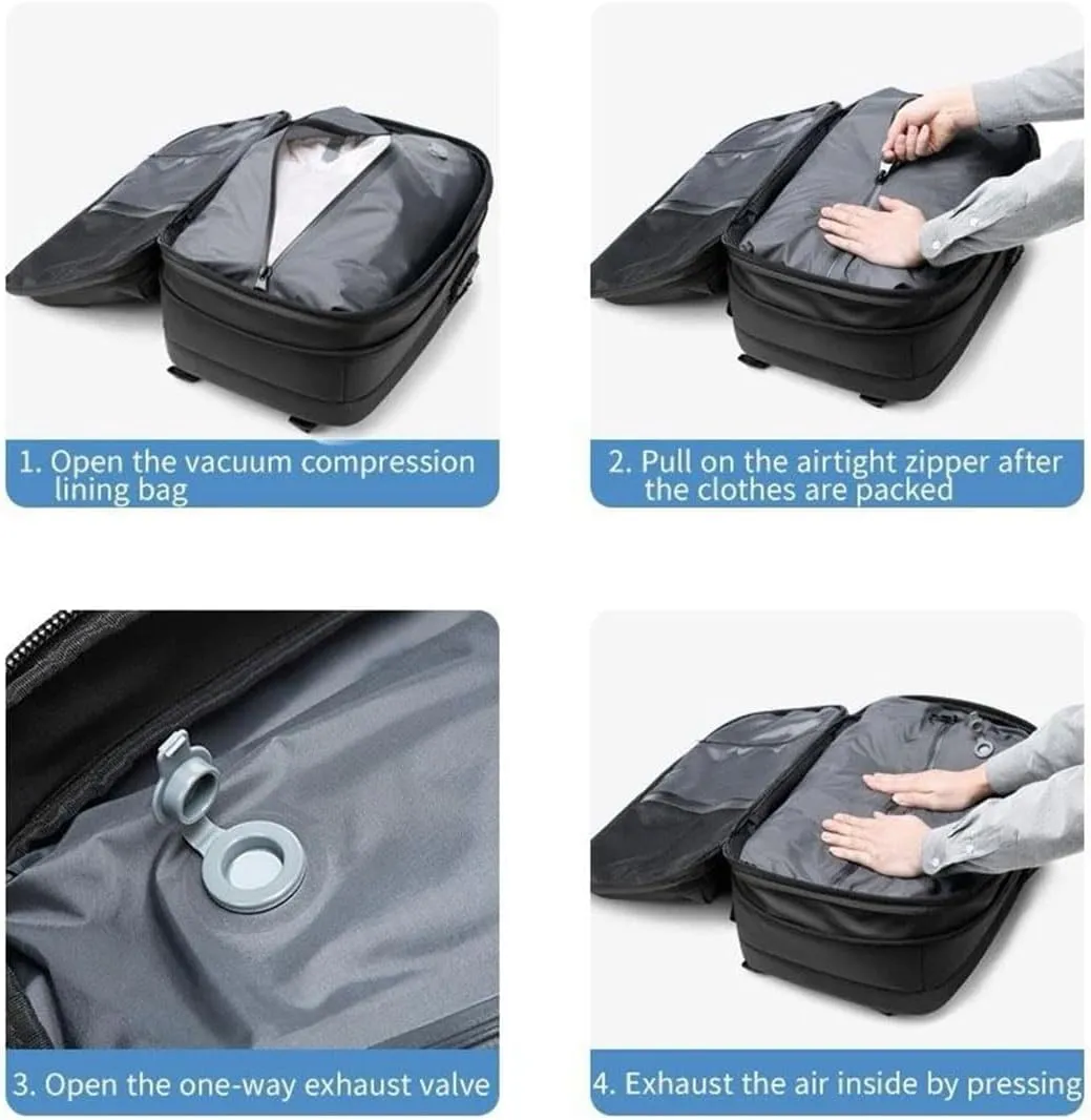 Black Travel Backpack With Vacuum Compression & Pump - Multifunctional Expandable 60L Space - Saving Backpack(Gray)