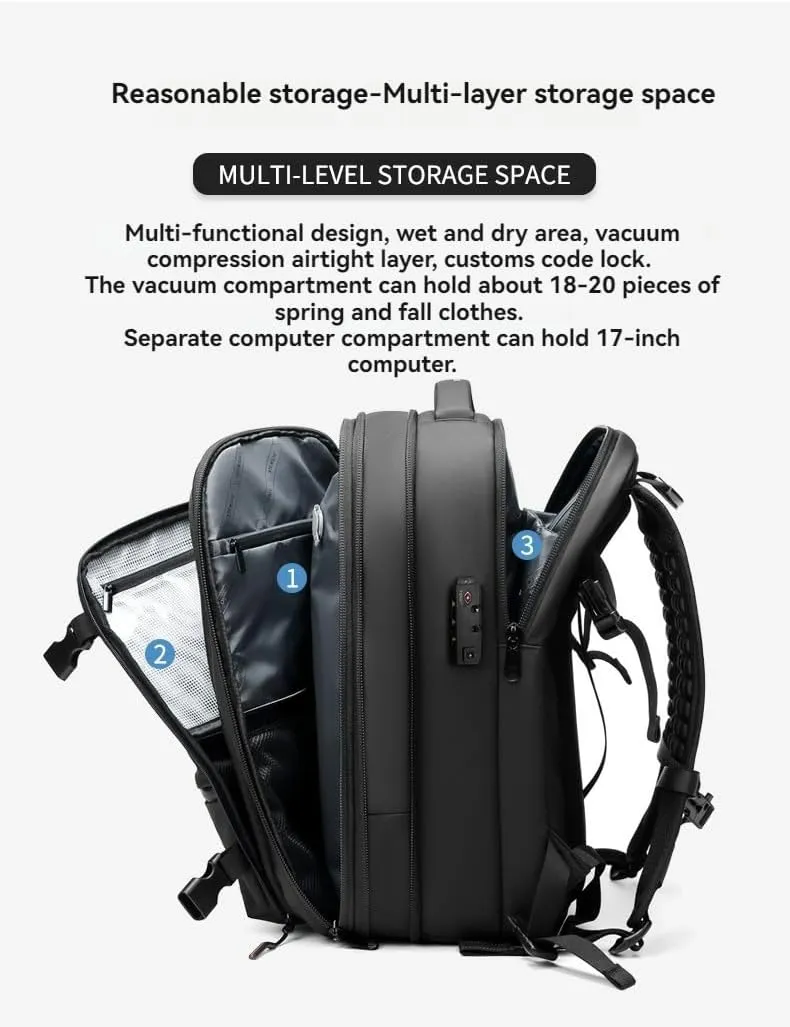 Black Travel Backpack With Vacuum Compression & Pump - Multifunctional Expandable 60L Space - Saving Backpack(Gray)