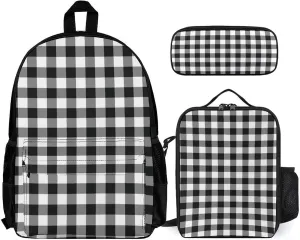 Black White Buffalo Lightweight Pocket Backpack Crossbody Lunch Bag Set Unisex