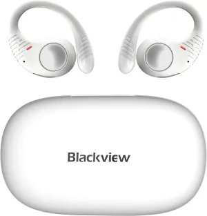 Blackview AirBuds 10 Open Ear Headphones,Wireless Earbuds Bluetooth 5.3 Air Conduction Sport Headsets with Earhooks,IPX7,Dual Microphone, for Running Workout White