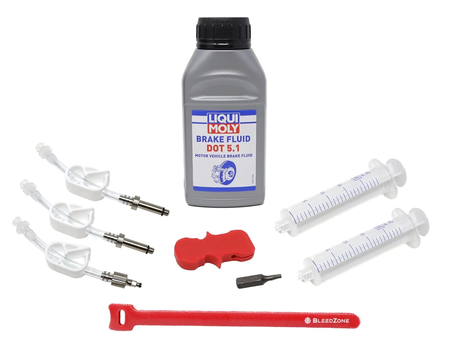 BleedZone - Brake Bleed Kit for SRAM Hydraulic Brakes - Bike Bleed Kit with 3X 60ml DOT 5.1 Brake Fluid for SRAM Brakes - Bicycle Brake Bleed Kit with Reusable 20ml Syringes, and Bleeding Edge Tool