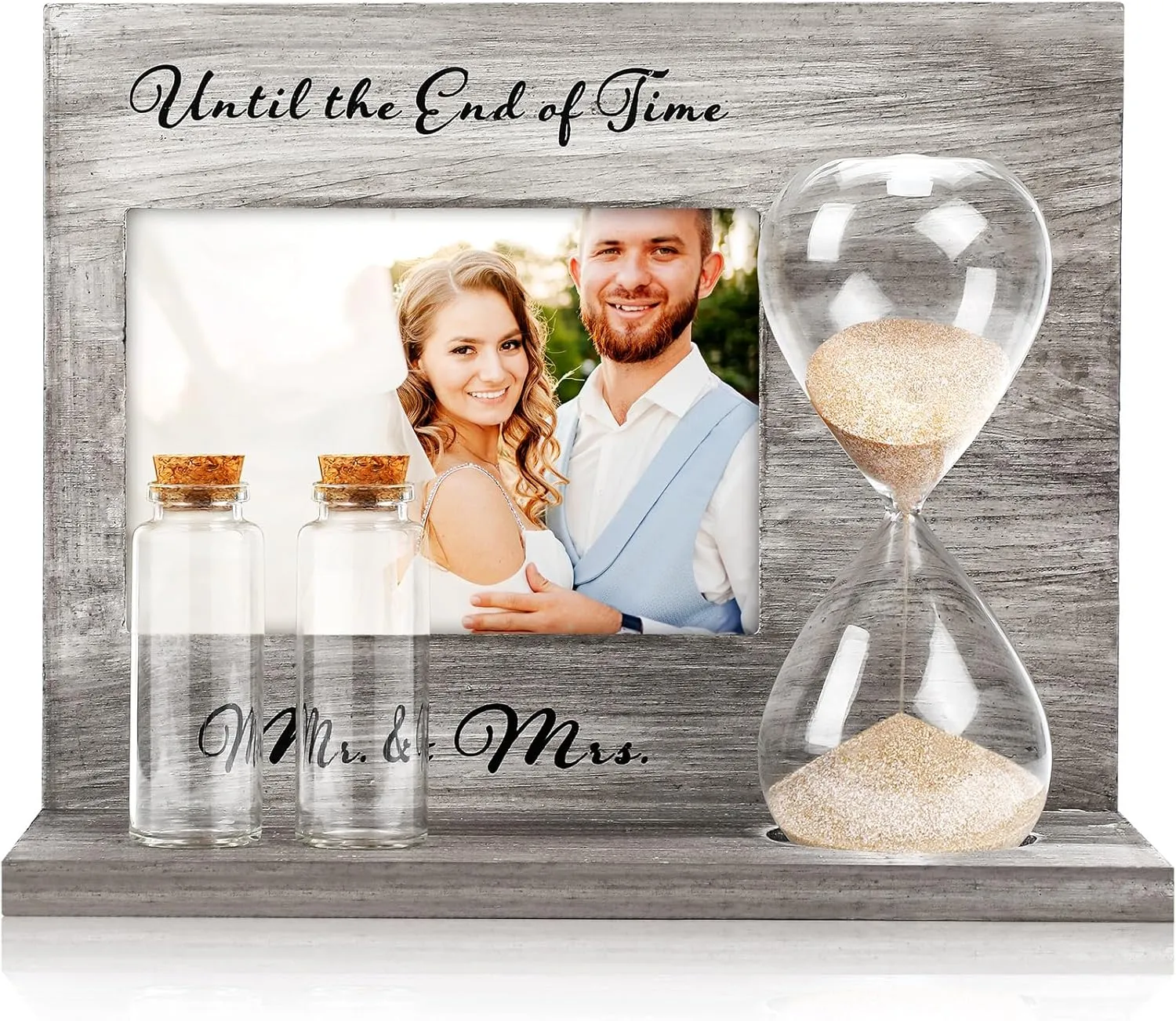 Blosssound Wedding Sand Ceremony Set Wooden Photo Frame Hourglass Funnel 2 Sand 2 Glass Bottles Picture Frame Sand Mixing Set Unity Sand Kit for Weddings Ceremony Beach Supplies