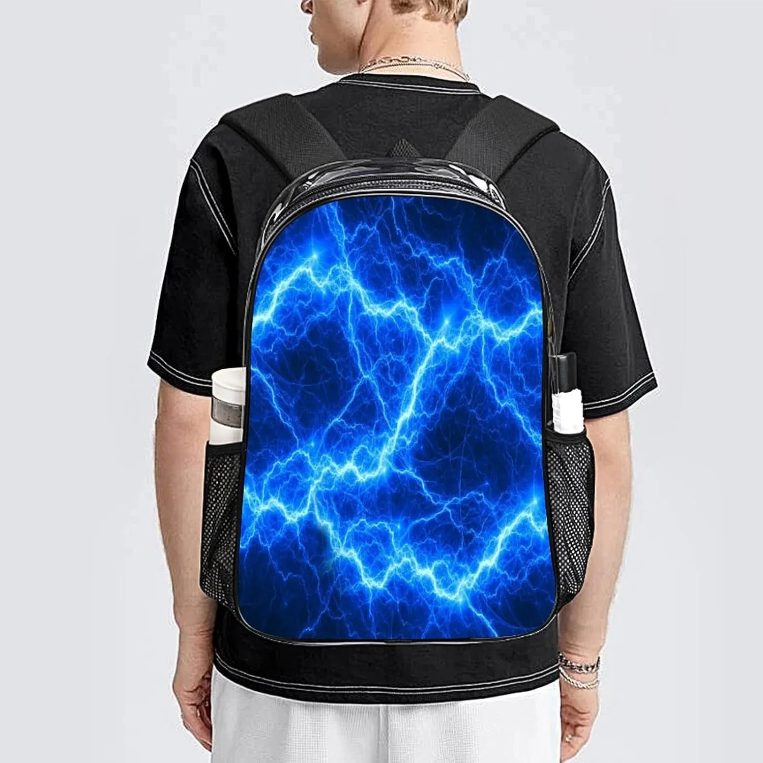 Blue Fantasy Lightning Clear Backpack PVC Water Resistant Hiking Business Travel Transparent Durable Daypack for Women Men 43x32x13cm