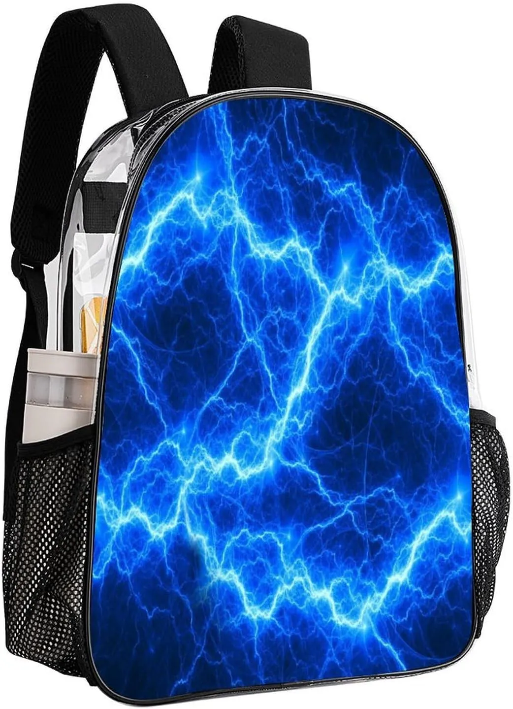 Blue Fantasy Lightning Clear Backpack PVC Water Resistant Hiking Business Travel Transparent Durable Daypack for Women Men 43x32x13cm