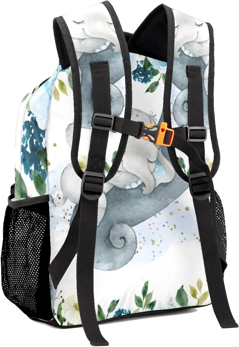 Blue Floral Elephant Personalized Kids School Backpack Custom Name for Boys Girls Primary Daypack Bookbag Travel Bag