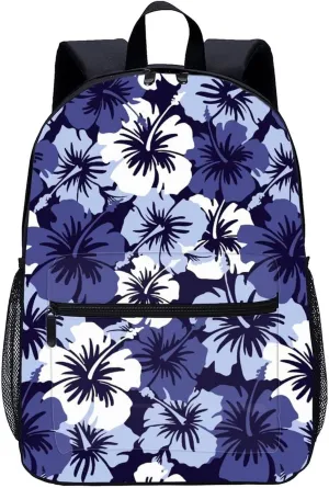 Blue Hawaiian Hibiscus Floral Travel Laptop Backpack Lightweight 17 Inch Casual Daypack Shoulder Bag for Men Women